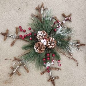 Rustic Pinecone & Berry Holiday Hanging Decor - Green and Red